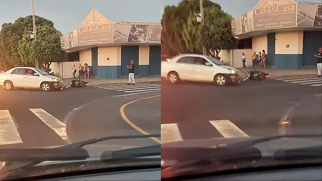 Acidente entre carro e moto trava trânsito na Duque de Caxias