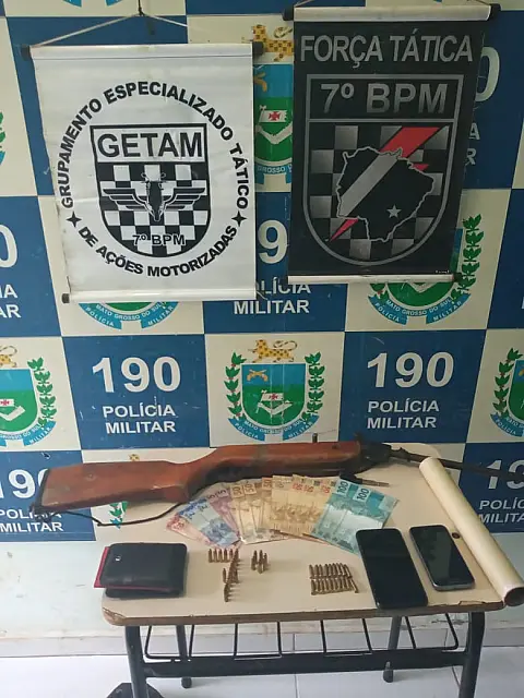 Suspeito de 19 anos é preso com arma de fogo, munições e dinheiro em Aquidauana