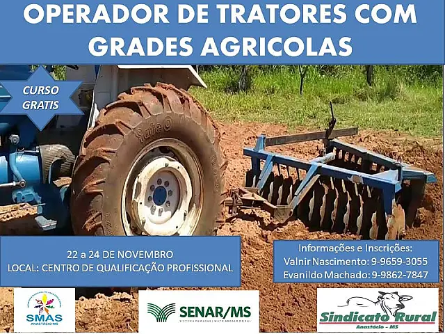 Abertas inscrições para curso de operador de tratores agrícolas