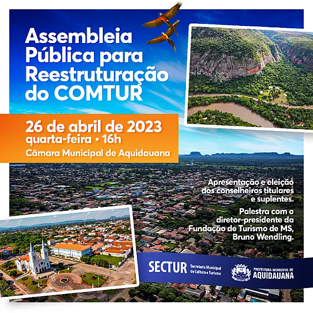 Aquidauana terá Assembleia Pública para reorganizar o Conselho de Turismo