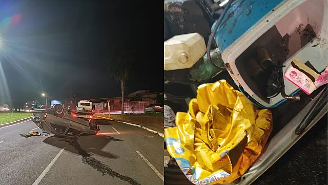 Motorista capota carro e abandona veículo com cervejas em avenida da Capital