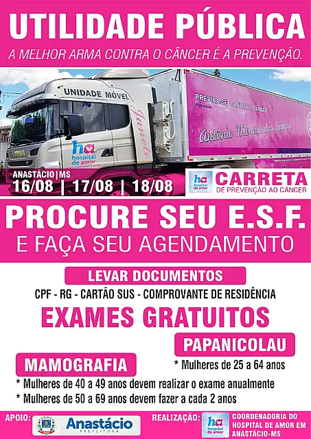 Carreta do Amor volta e oferece exames para população de Anastácio e região