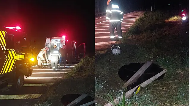 Motociclista perde controle e bate em placa de sinalização da BR-262