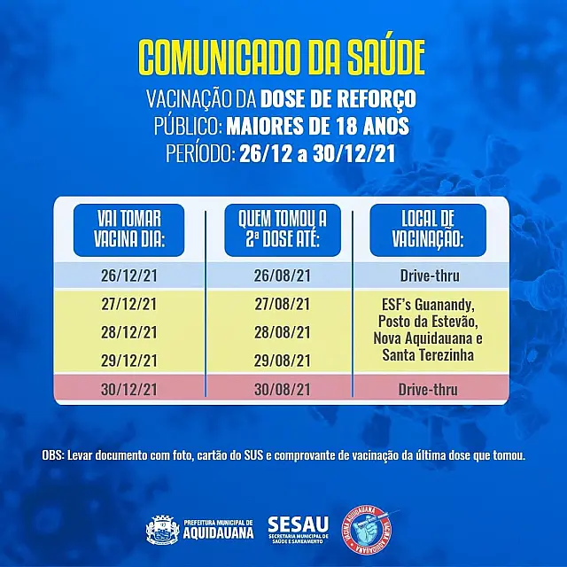 Em Aquidauana, prefeitura disponibiliza quatro pontos de vacinação contra Covid-19
