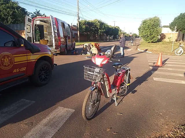 Anastácio amanhece com mais um acidente entre moto e bicicleta elétrica