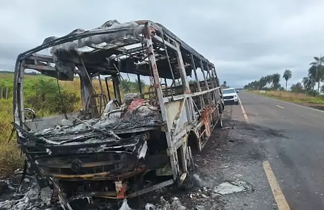 Ônibus escolar pega fogo na zona rural de Bonito