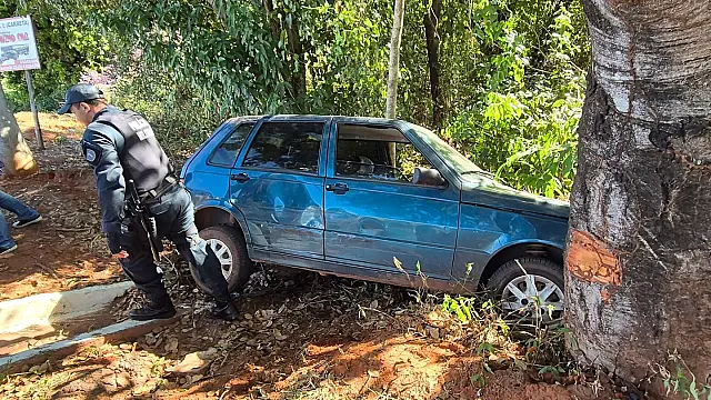 Fiat Uno colide contra árvore em Aquidauana