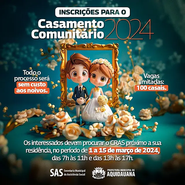 Quer casar? Prefeitura de Aquidauana abre 100 vagas em casamento comunitário