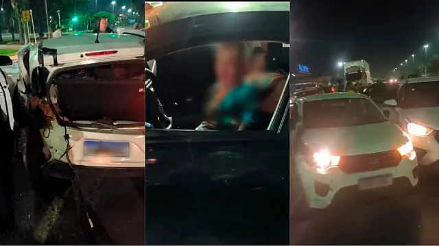 Motorista embriagado perde controle e faz 'strike' em 7 carros na Capital