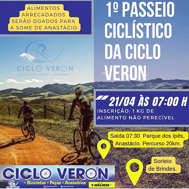 Ciclo Veron recebe inscrições para passeio ciclístico de 20 km