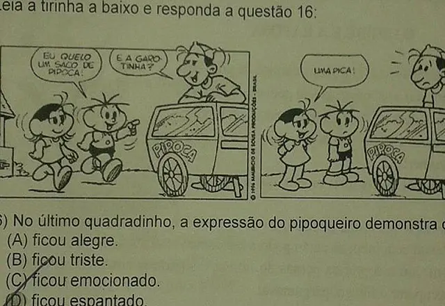 Prova de escola do ensino fundamental traz tirinha com palavrão