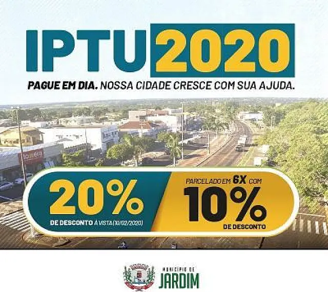 Pagamento do IPTU de Jardim em cota única dá descontos até 10 de fevereiro