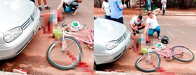 Ciclista que teve laceração ao cair perto de caminhão está internada na Santa Casa