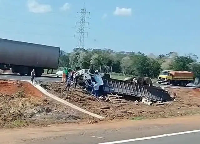 Caminhão boiadeiro tomba na BR-262 e animais se espalham na rodovia