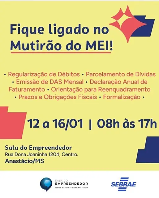Mutirão do MEI oferece atendimento gratuito a empreendedores em Anastácio