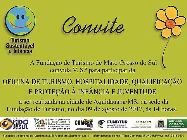 Aquidauana sediará oficina gratuita de turismo e qualificação e proteção à infância e juventude