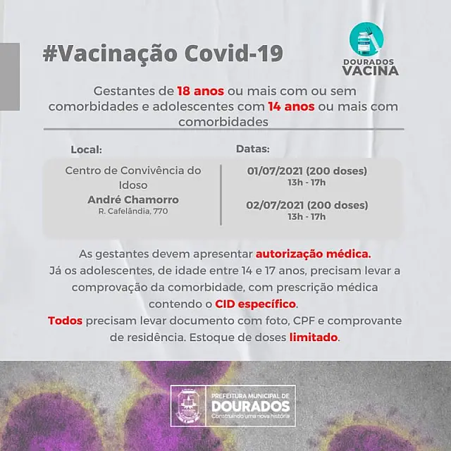 Imunização de gestantes e adolescentes com comorbidades será retomada amanhã