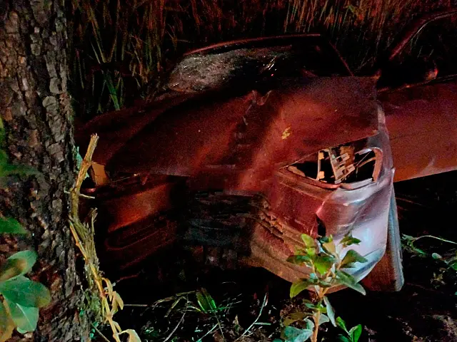 Motorista perde controle de direção e colide carro em árvore