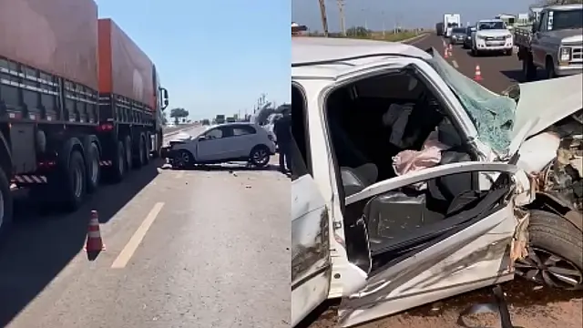 Motorista dorme no volante e bate em caminhão estacionado na BR-060
