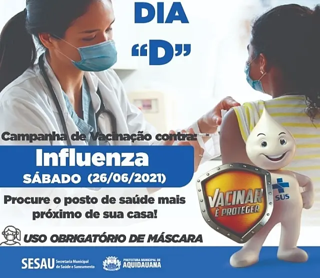 Em Aquidauana, mutirão de vacinação contra influenza acontece no dia 26 de junho
