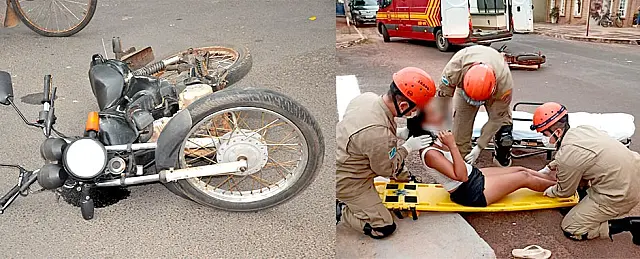 Colisão entre carro e moto deixa mulher ferida em Aquidauana