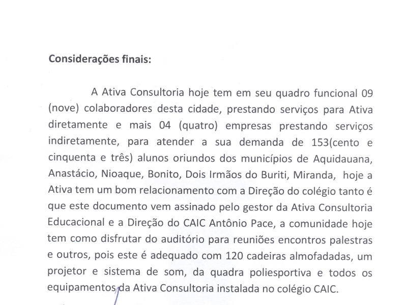 Documento que segundo Marcos comprova as benfeitorias e adequações